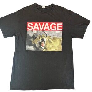 Vintage Savage Wolf Graphic T Shirt Adult Large Black Animal Tee Streetwear
